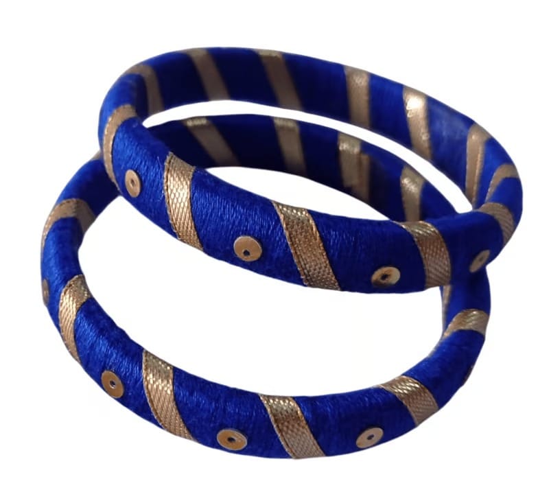 Blue and Gold Silk Thread Bangles  - Bangles & Bracelets | Buy online on ZillyBuy