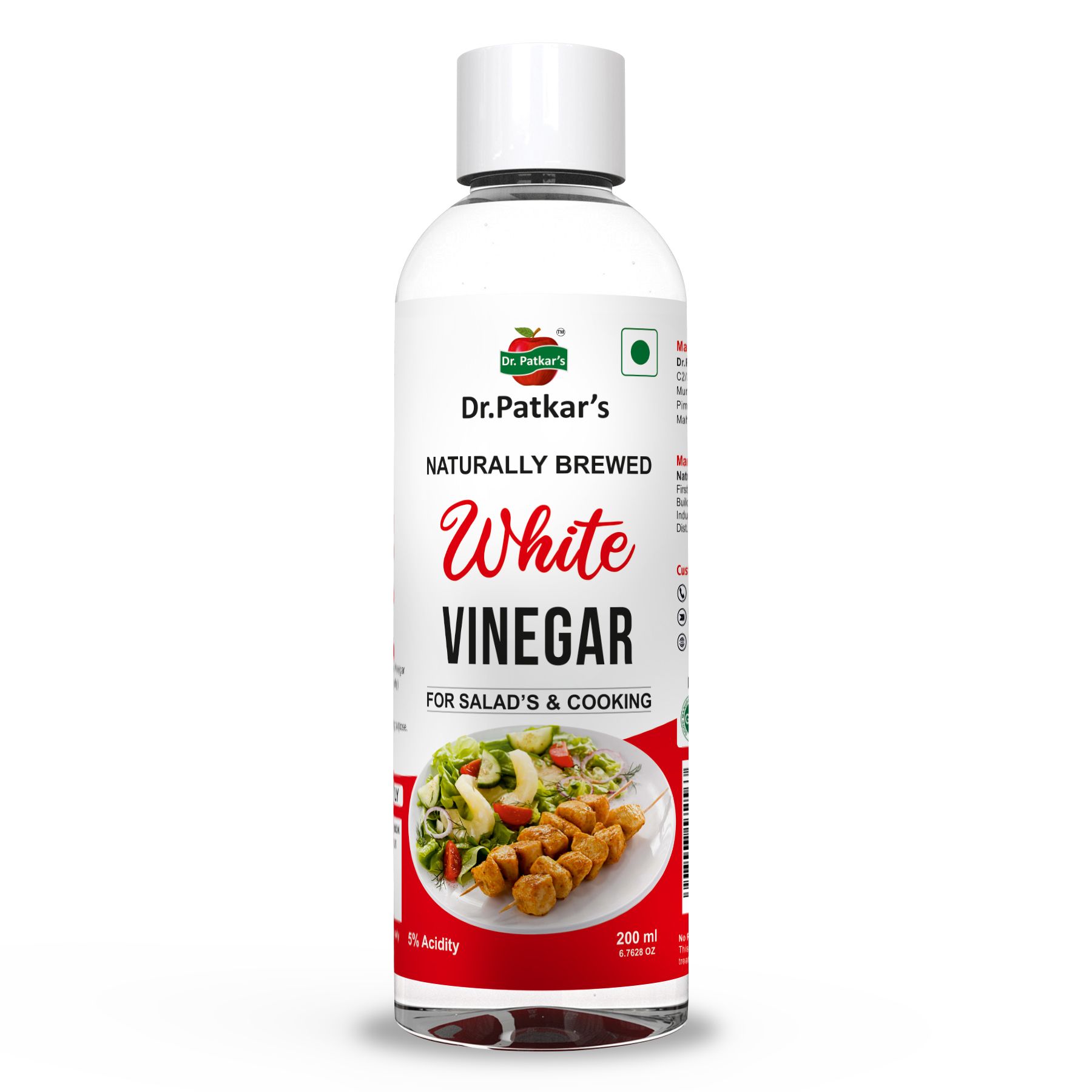 Dr. Patkar's Naturally Brewed White Vinegar for Salad Cooking | Cleaning Purpose | Flavoursome & Nutritious (200ml)