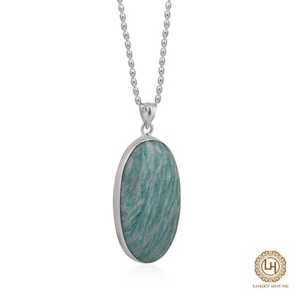 Oval Amazonite Gemstone 925 Silver Pendant Necklace
