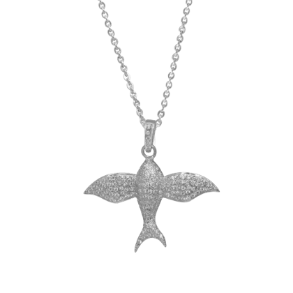 Sparkling Silver Bird Pendant Necklace with Micro-Pave Zirconia