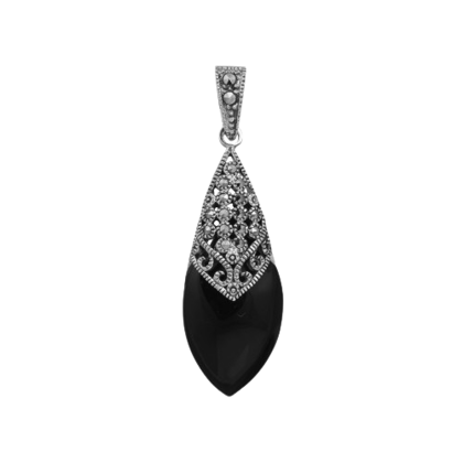 Black onyx & sparkling marcasite 925 sterling silver pendant