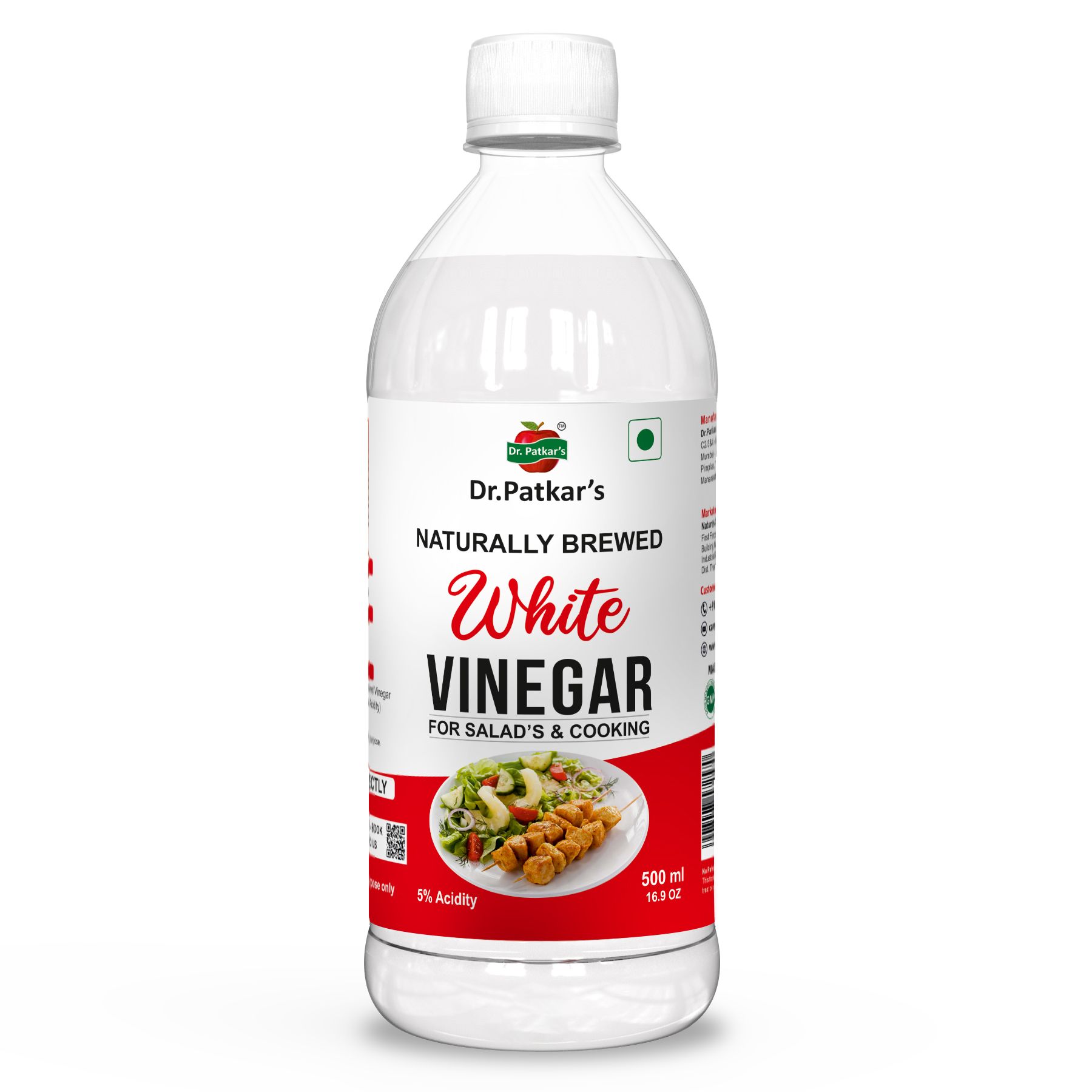 Dr. Patkar's Naturally Brewed White Vinegar for Salad Cooking | Cleaning Purpose | Flavoursome & Nutritious (500ml)