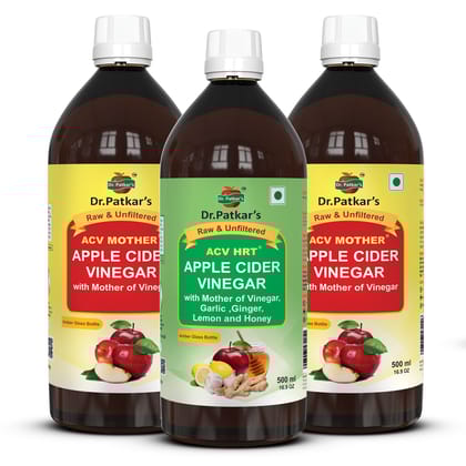 Dr. Patkar's Heart Care Pack (Apple cider vinegar with ginger, garlic, lemon and honey + Apple cider vinegar with mother) 1500ml | Weight management | Supports Healthy Heart