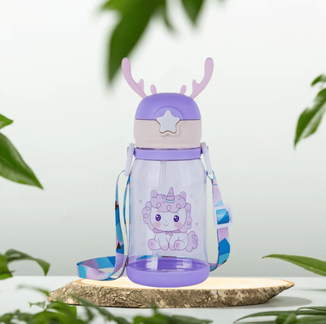 Kids Cartoon Water Bottle with Straw & Strap 600ML  Kiddospedia