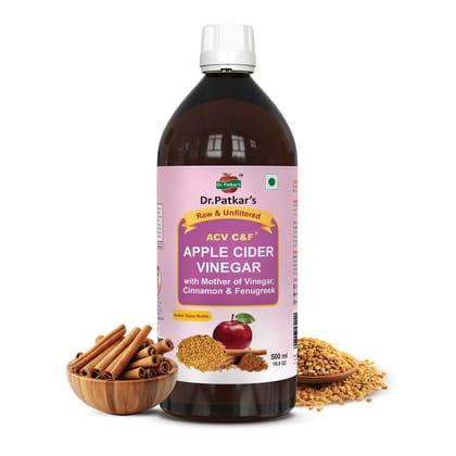 Dr. Patkar's Apple Cider Vinegar with Cinnamon & Fenugreek | Unfiltered & Undiluted | Suitable for Sugar & Diabetes Control with Improved Immunity & Lowers Bad Cholesterol (With Mother) 500ml
