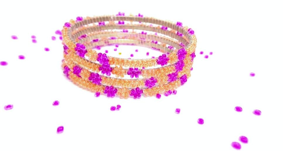 Pink FSH Flowers Bead Work (4 ps)