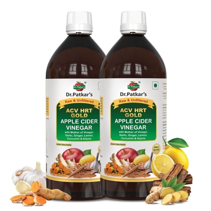 Dr. Patkar's ACV HRT GOLD | Apple Cider Vinegar with Arjuna, Curcumin, Ginger, Garlic & Lemon | 2X Formula Health Shot | Immunity, Heart & Gut Support | Raw & Unfiltered (1000 ML)