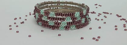 Brown And Light Green Seed Beads In a Floral Pattern Piece 4