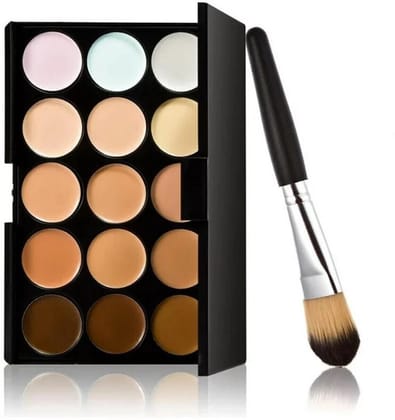 Professional 15 Color Concealer Palette with Angled Blending Brush for Flawless Coverage