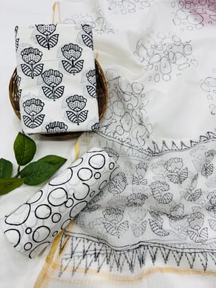 Bagru Print Cotton Suit With Kota Doriya Dupatta