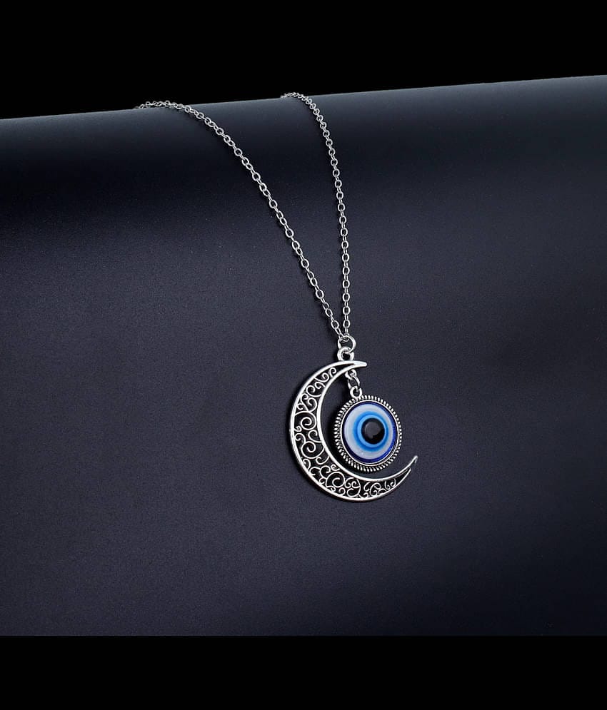Fashion Frill Evil Eye Chain Pendant for Boys and Men Jewellery 22 Inches Silver Plated Stainless Steel Chain