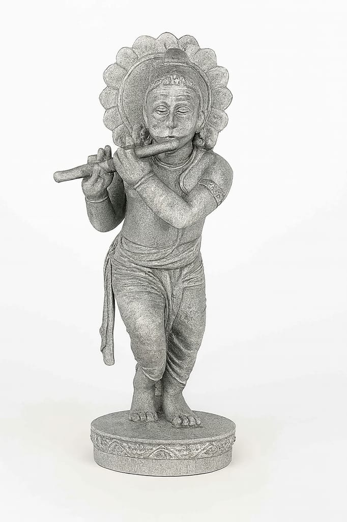 Divine Bal Krishna Flute Player Statue - Grey Stone Finish