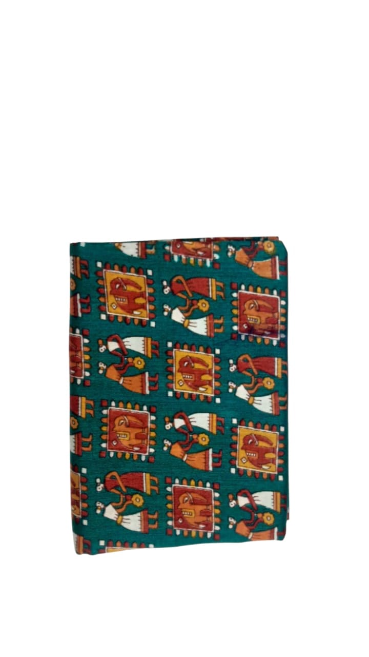 Premium Kalamkari Printed Unstitched Blouse Piece – Teal Green Cotton 1 Meter Fabric
