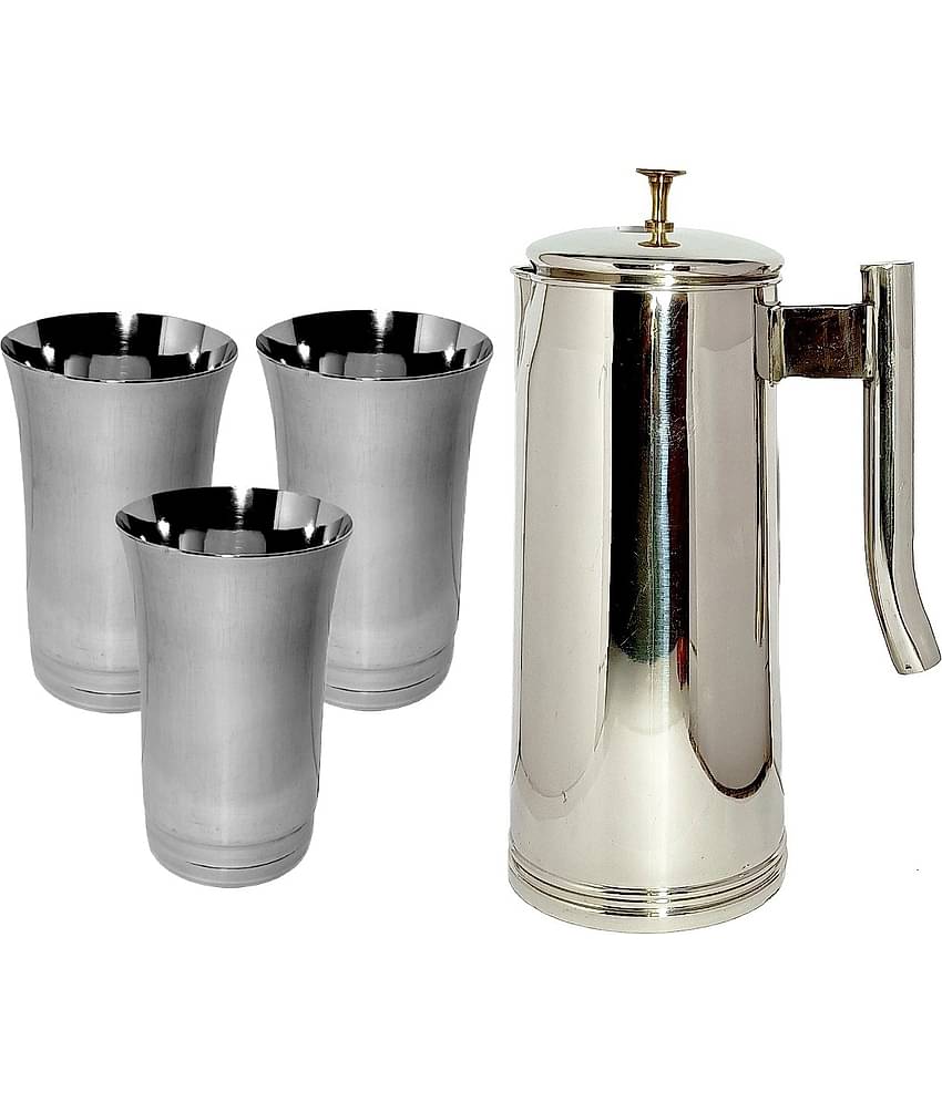 A & H ENTERPRISES Water Jug with Lid Stainless Steel Jug and Glass Combo 1800 mL
