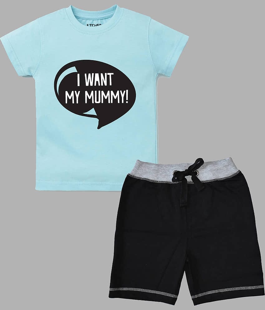 ETCHED DESIGN Pack of 1 Boys Cotton T-Shirt & Shorts Set ( Multicolor )