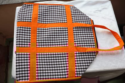 Multipurpose Checkered Cloth Shopping Bag with Heavy-Duty Orange Straps & Bottom Stand Buttons – Large Size Multipurpose Checkered Cloth Shopping Bag with Heavy-Duty Orange Straps & Bottom Stand Buttons – Large Size