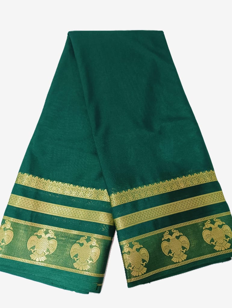 Elegant Dark Green Crape Saree with Golden Mythical Bird Zari Border - Sarees | Buy online on ZillyBuy