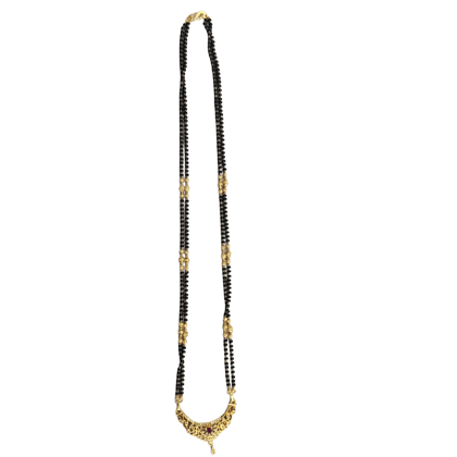 Elegant Gold Plated Black Beaded Mangalsutra with Red Stone Pendant
