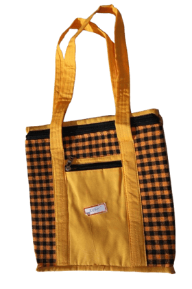 Yellow Checkered Fabric Tote Lunch Bag with Front Zip Pocket & Dual Carry Handles – Lightweight & Durable Yellow Checkered Fabric Tote Lunch Bag with Front Zip Pocket & Dual Carry Handles – Lightweight & Durable