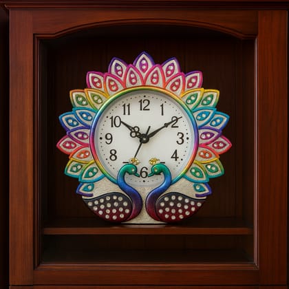 Vibrant Rainbow Peacock Wall Clock with Embellishments