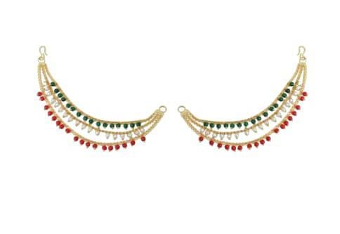 Gold Plated Multi-Layered Kundan Beaded Ear Cuffs/Sahare