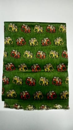 Premium Green Elephant Printed Unstitched Blouse Piece – Soft Cotton Fabric | 1 Meter for Tailoring & Boutique Use
