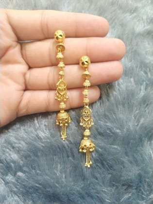 1gm Premium Gold-Plated Micro Polished Long Sui Dhaga Earrings for Women & Girls | Traditional Lightweight Jhumki Drop Design | Daily Wear Stylish Chain Earrings