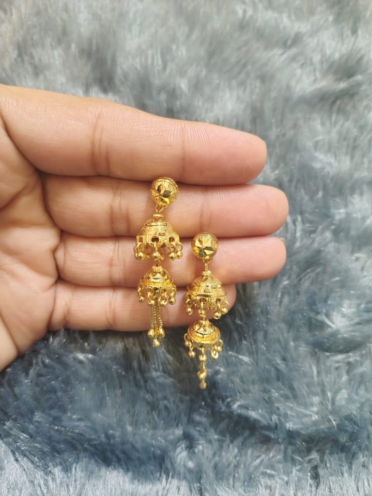 Gold-Plated Traditional Jhumka Earrings for Women & Girls Micro Polished Bell-Shaped Ethnic Drop Design Lightweight Daily Wear Jewellery - Earrings | Buy online on ZillyBuy