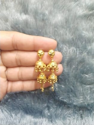 Gold-Plated Traditional Jhumka Earrings for Women & Girls  Micro Polished Bell-Shaped Ethnic Drop Design  Lightweight Daily Wear Jewellery
