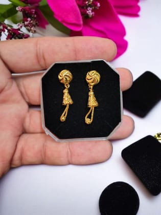 Premium Micro-Polished Daily Wear Gold-Plated Long Drop Earrings | Lightweight Traditional Women Earrings