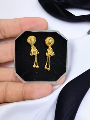 Premium Micro-Polished Daily Wear Gold-Plated Long Drop Earrings | Lightweight Traditional Women Earrings
