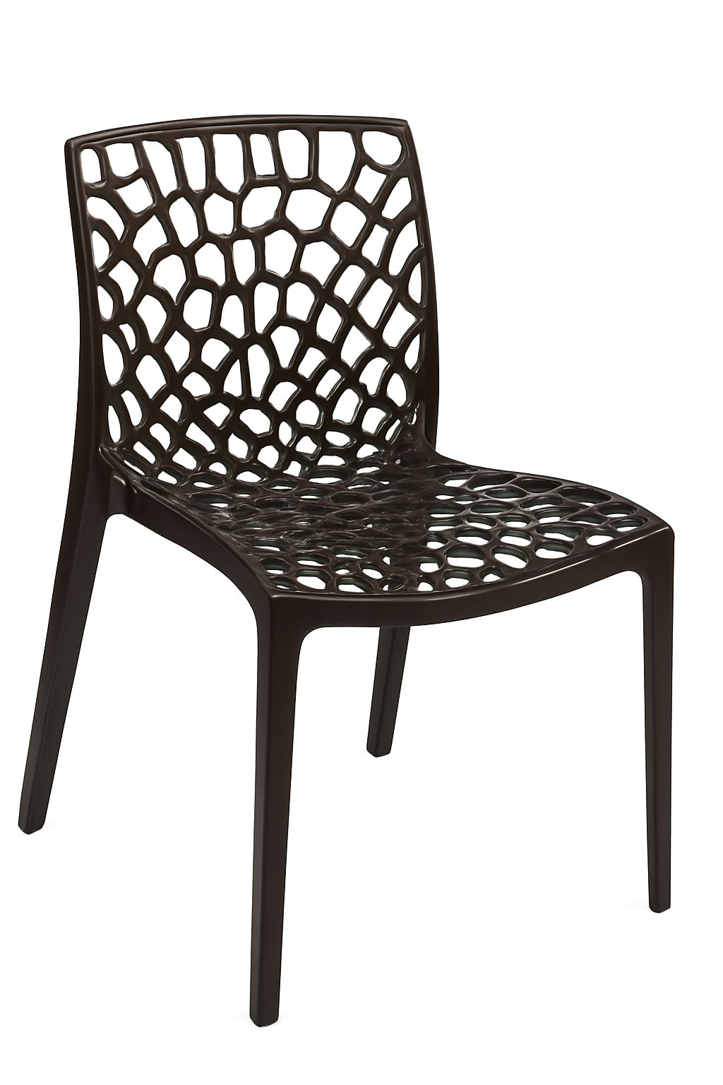 Contemporary Dark Brown Plastic Webbed Dining Chair