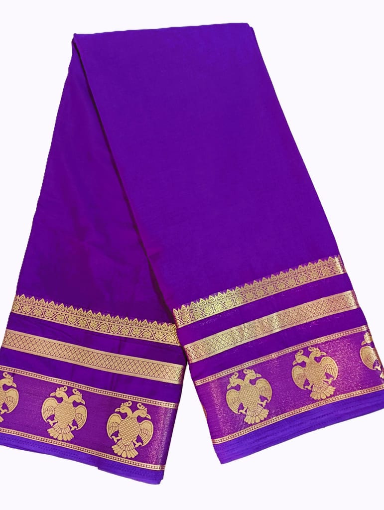 Elegant Purple  Crape Silk Saree with Gold Gandaberunda Zari Border - Sarees | Buy online on ZillyBuy