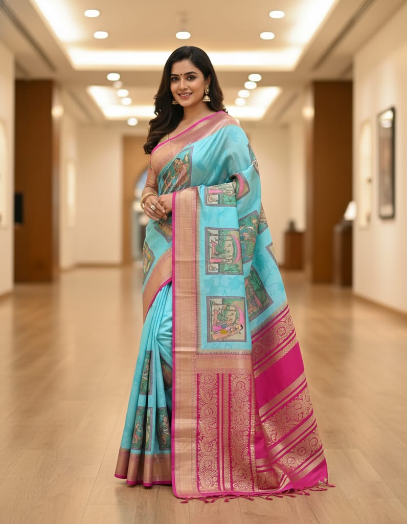 Kalamkari Crape Silk - Sarees | Buy online on ZillyBuy