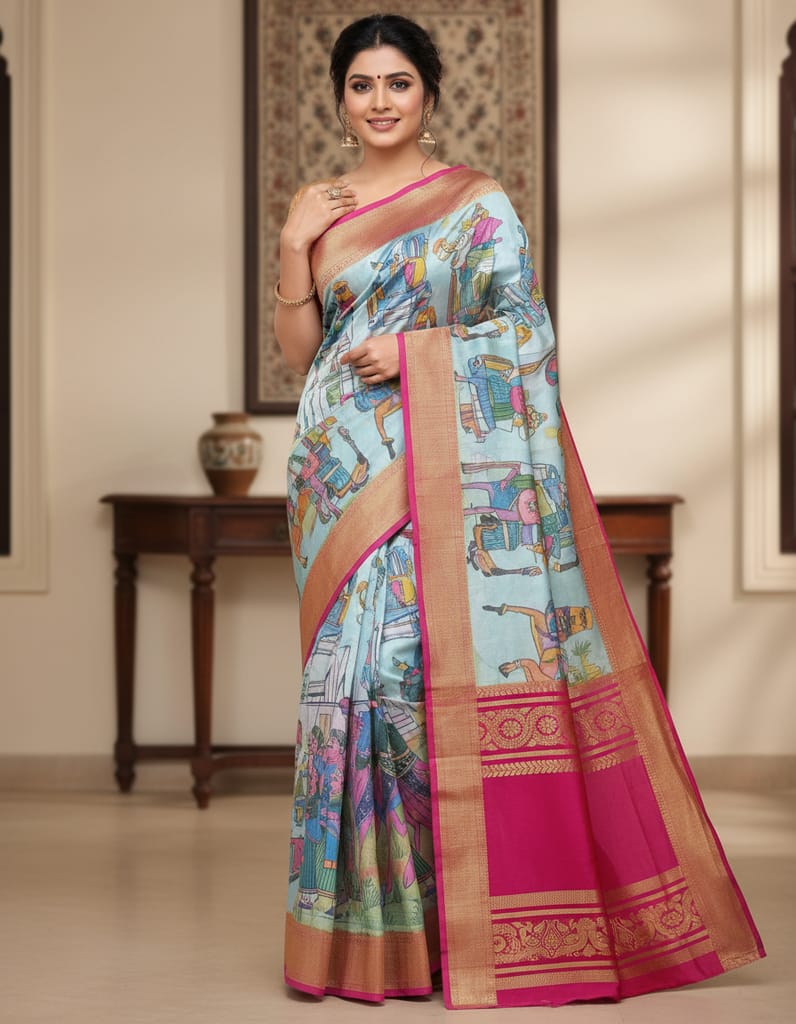 Kalamkari Crepe silk Saree - Sarees | Buy online on ZillyBuy