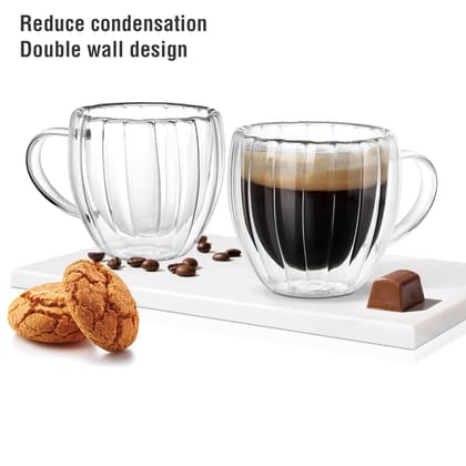 Treo by Milton Orbit High Borosilicate Glass Tea & Coffee Mug Set of 2, 150 ml Each I Micro Wave & Refrigerator Safe 