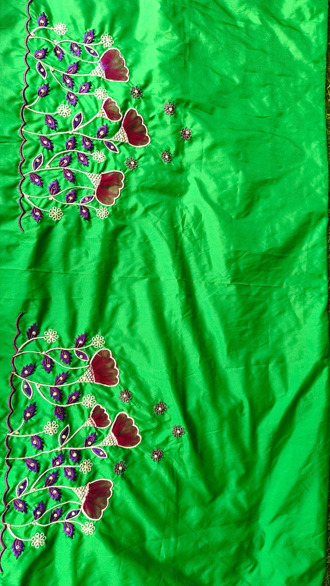 Emerald Green Embroidered Floral blouse with Gold Accents