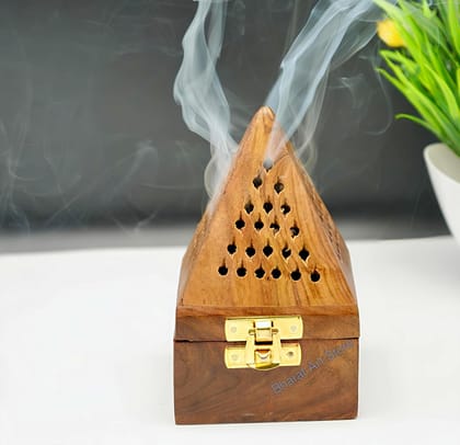 Wooden Pyramid Incense Burner with Brass Latch Wooden Pyramid Incense Burner with Brass Latch