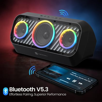  Portronics Microblast 60W HD Sound Portable Party Speaker With Bass Boost Technology, Upto 5 Hours Playtime, 2.1 Channel, RGB LED Lights, Bluetooth 5.3V, AUX In,USB Drive,SD Card, Type C Fast Charging 