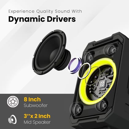  Portronics Iron Beats II 250W Wireless Bluetooth Party Speaker with Wireless Karaoke Mic, Upto 6 Hours Playtime, RGB Lights, Trolley Handle with Wheels, Multiple EQ Mode, Deep Bass, Fast Charging 