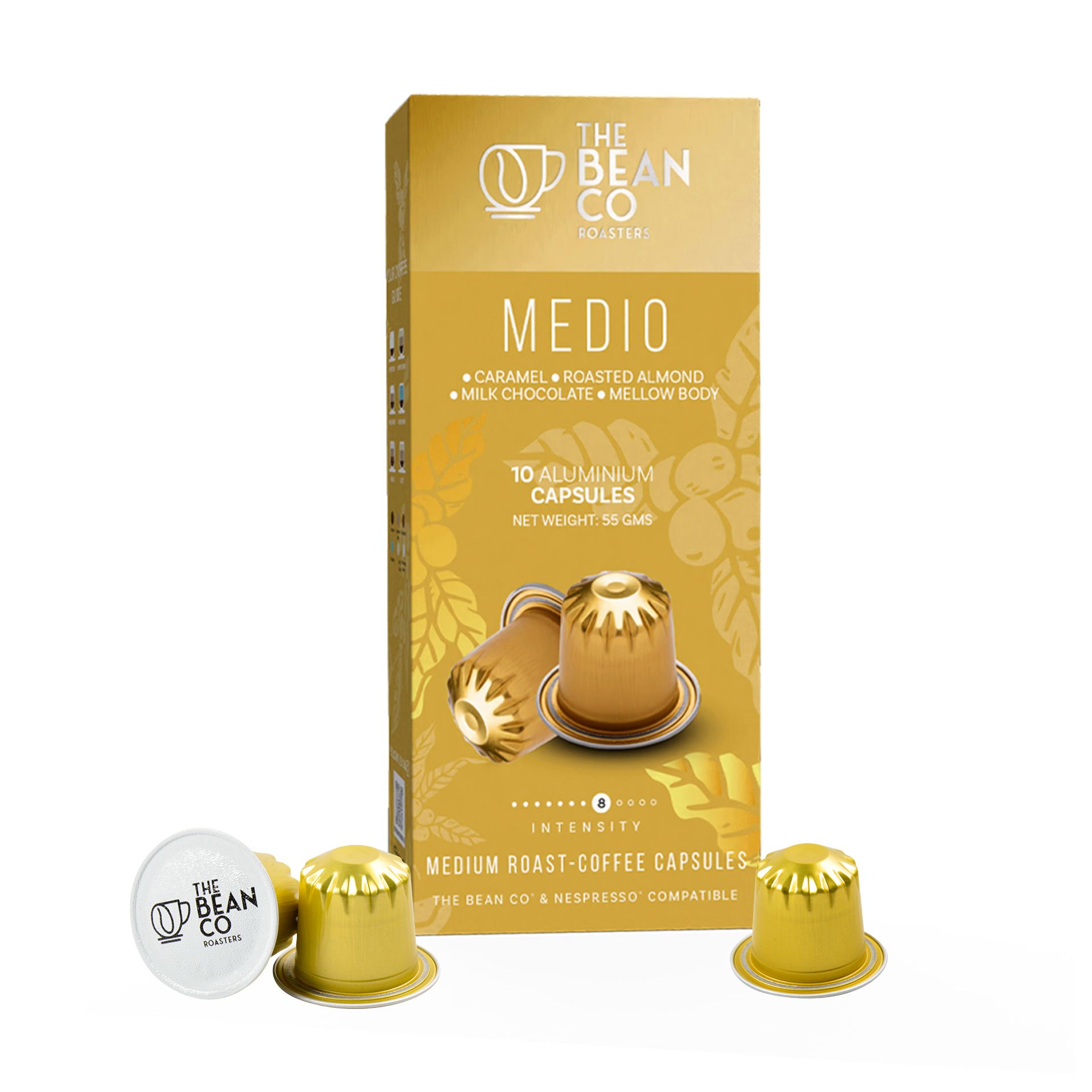 The Bean Co Roasters Medio Aluminium Coffee Capsules | Intensity 8 | Balanced & Nutty | Medium Roast | 100% Premium Arabica 