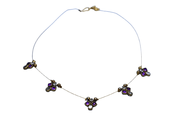 Elegant Purple Stone & Gold Tone Dainty Necklace | Ethnic Indian Jewelry/INVISIBLE CHAIN