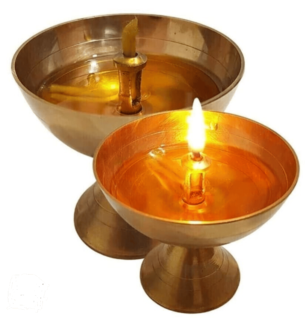 Mii Art Brass Collectible India Brass Diya Oil Puja Lamp Engraved Design Dia with Home Temple Pooja Articles Decor Gifts diye (Size-Large) Pack of 2 Pieces.