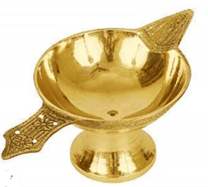 Mii Art Brass Collectible India Brass Diya Oil Puja Lamp Engraved Design Dia with Home Temple Pooja Articles Decor Gifts diye (Size-Large) Pack of 2 Pieces.
