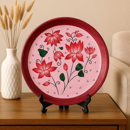 Hand-Painted Decorative Plate with Lotus Flower Design Hand-Painted Decorative Plate with Lotus Flower Design