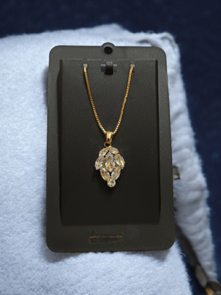 Gold-Plated Floral Pendant CZ Necklace for Women | Lightweight Party Wear Imitation Jewellery | Trendy Gift for Wife