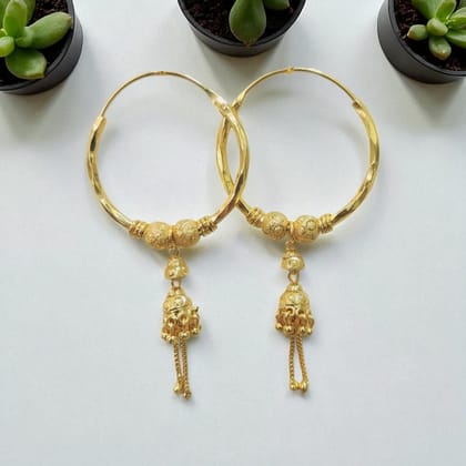 Traditional Gold-Toned Hoop Earrings with Bell Danglers  Ethnic Jhumka Style  Amarji Imitation Jewellery
