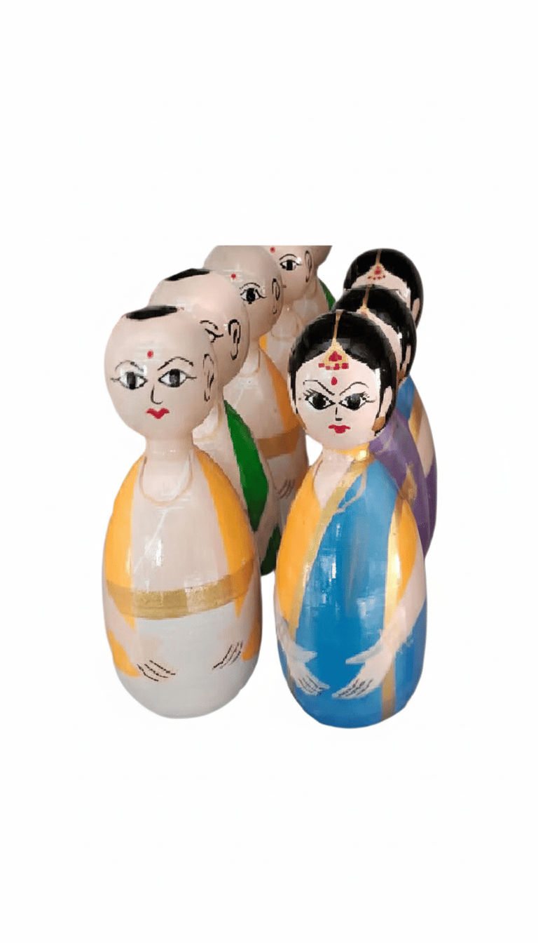 Handcrafted Wooden Indian Dolls - Traditional Attire- couple set