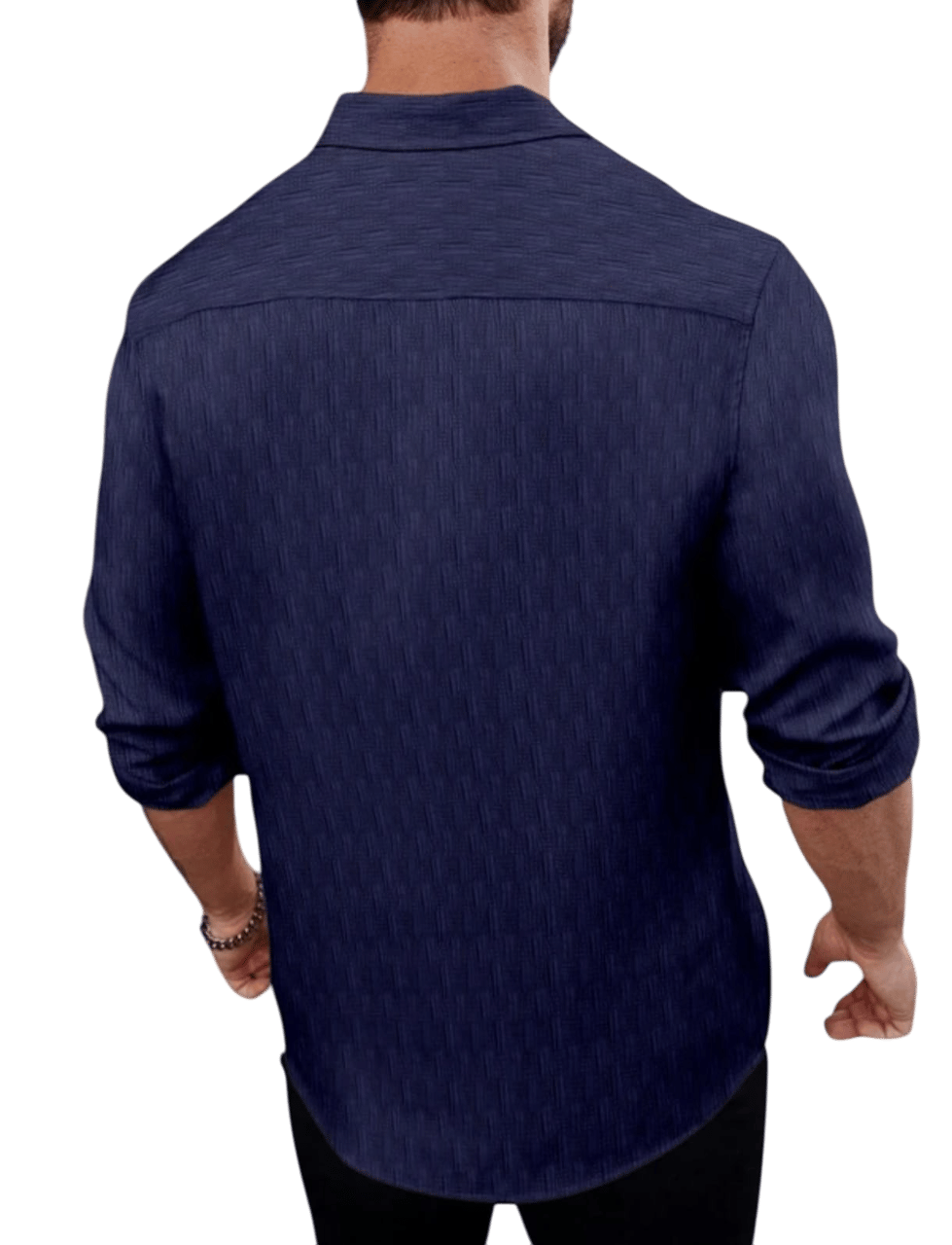 Men's Dark Blue Textured Full Sleeve Casual Shirt
