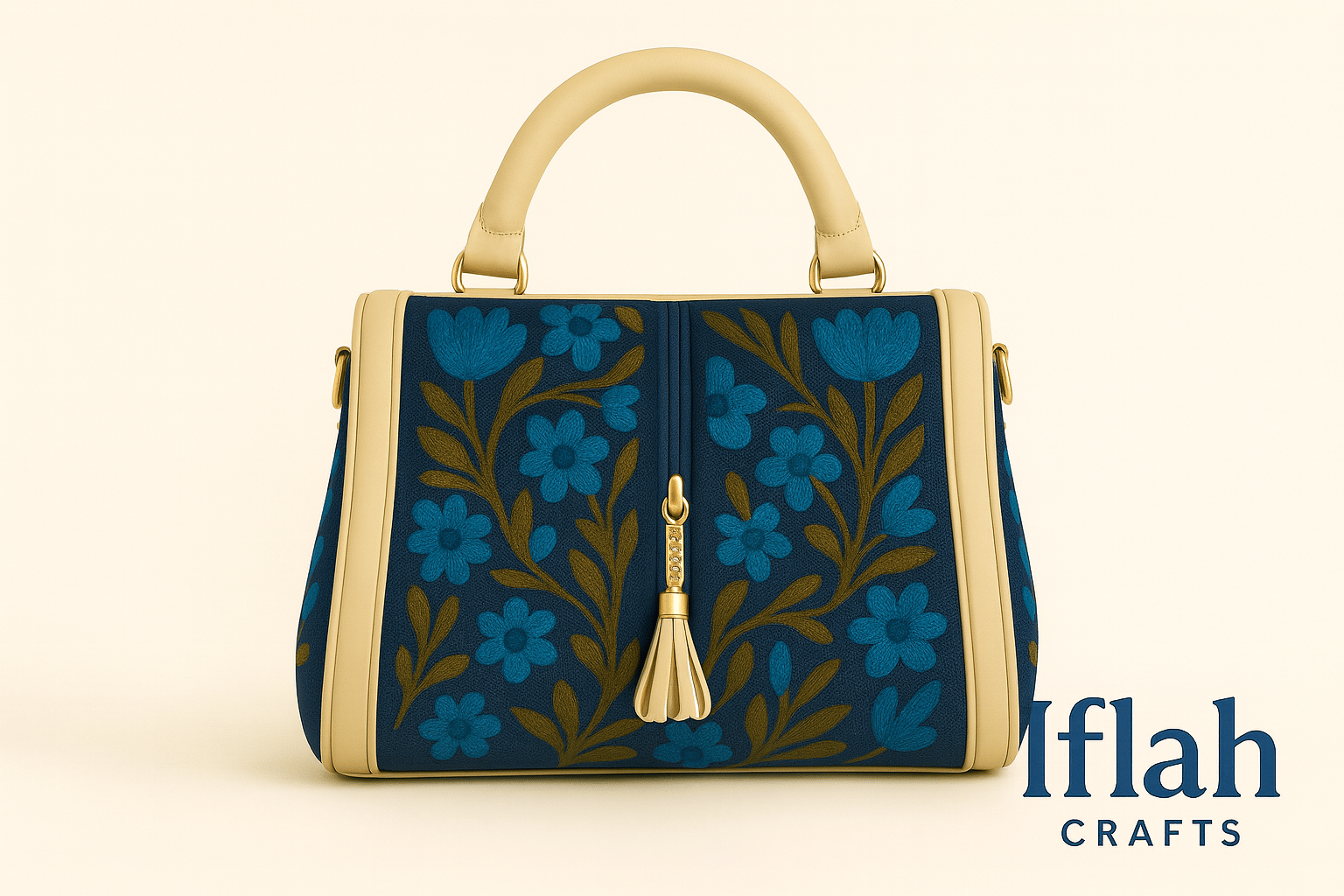 Iflah CRAFTS Floral Embroidered Handbag with Tassel Charm
